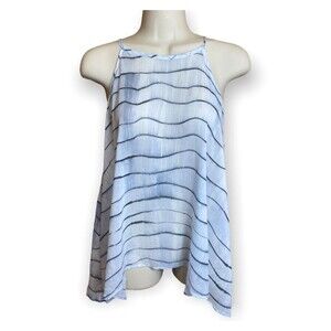 Cloth & Stone Anthro Sz L Blue Black tie-dye pattern high neck rayon top